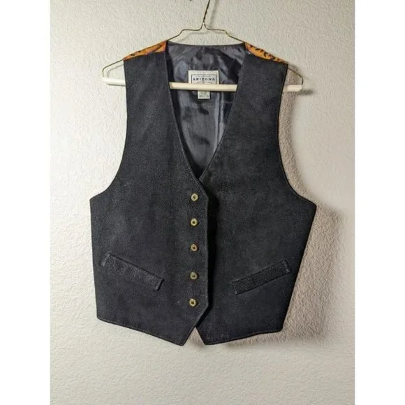 Vintage 90's The Original Arizona Jean Company Black Suede Large Boho Vest - Picture 1 of 10